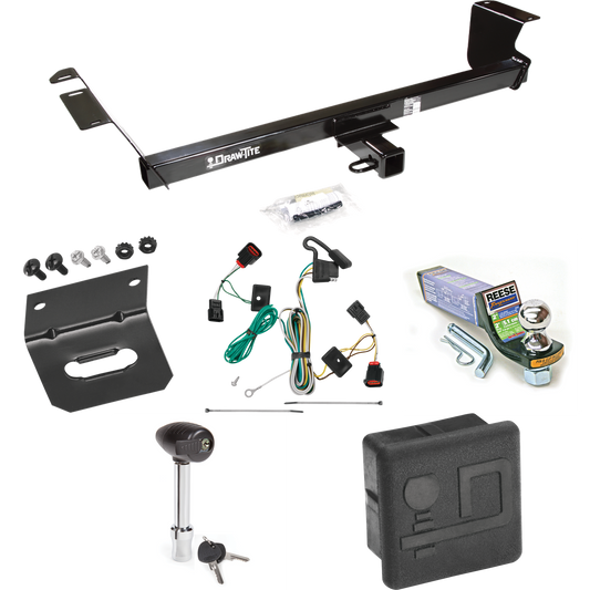 Fits 2009-2012 Volkswagen Routan Trailer Hitch Tow PKG w/ 4-Flat Wiring + Starter Kit Ball Mount w/ 2" Drop & 1-7/8" Ball + Wiring Bracket + Hitch Lock + Hitch Cover By Draw-Tite