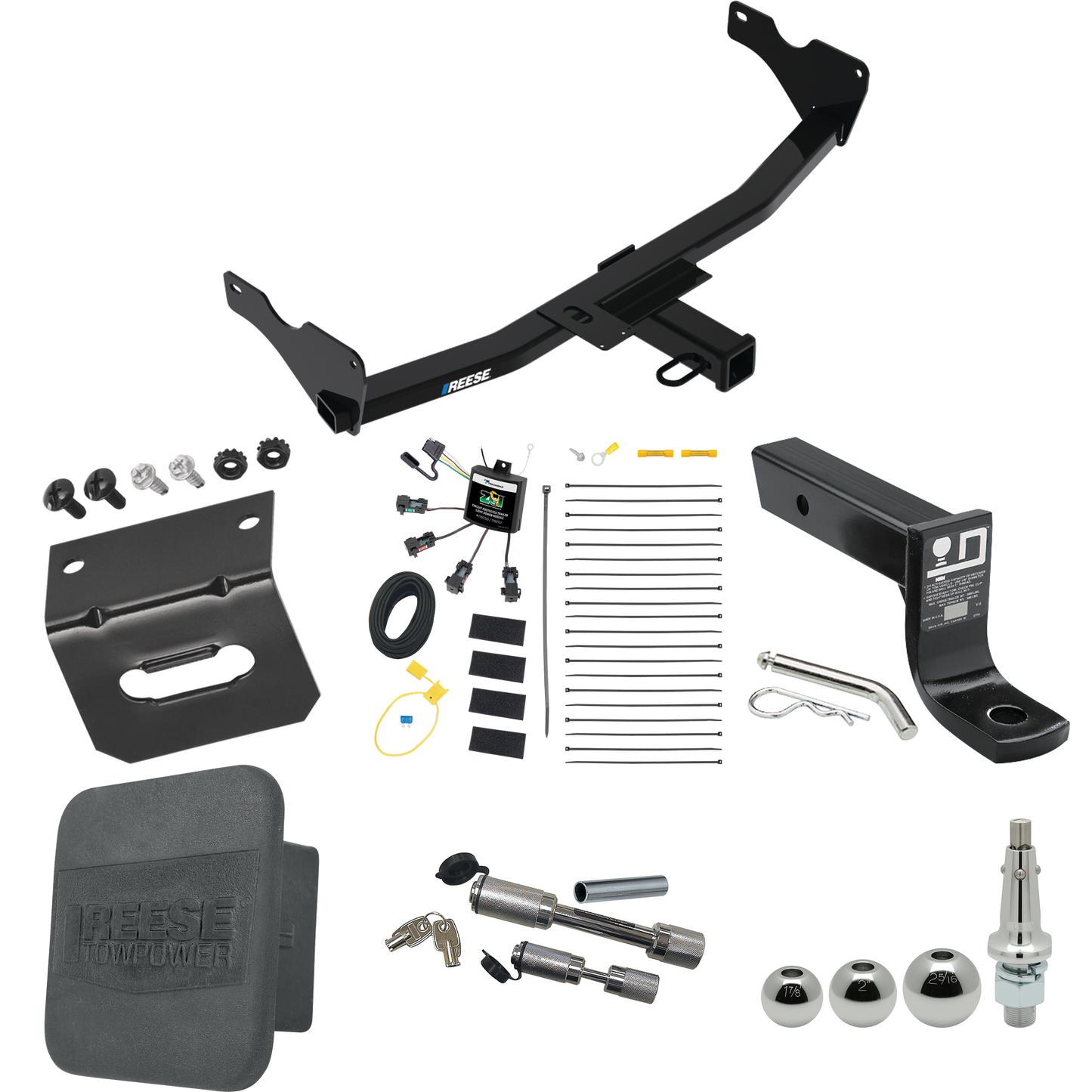 Fits 2019-2022 Audi Q3 Trailer Hitch Tow PKG w/ 4-Flat Zero Contact "No Splice" Wiring + Ball Mount w/ 4" Drop + Interchangeable Ball 1-7/8" & 2" & 2-5/16" + Wiring Bracket + Dual Hitch & Coupler Locks + Hitch Cover (Excludes: w/Hands-Free Liftgate S