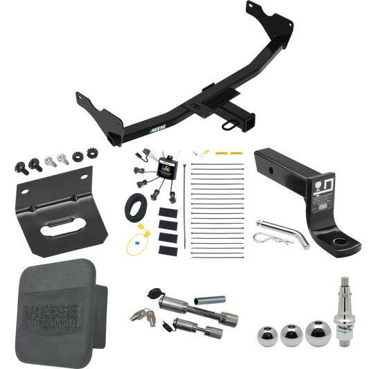 Fits 2019-2022 Audi Q3 Trailer Hitch Tow PKG w/ 4-Flat Zero Contact "No Splice" Wiring + Ball Mount w/ 4" Drop + Interchangeable Ball 1-7/8" & 2" & 2-5/16" + Wiring Bracket + Dual Hitch & Coupler Locks + Hitch Cover (Excludes: w/Hands-Free Liftgate S