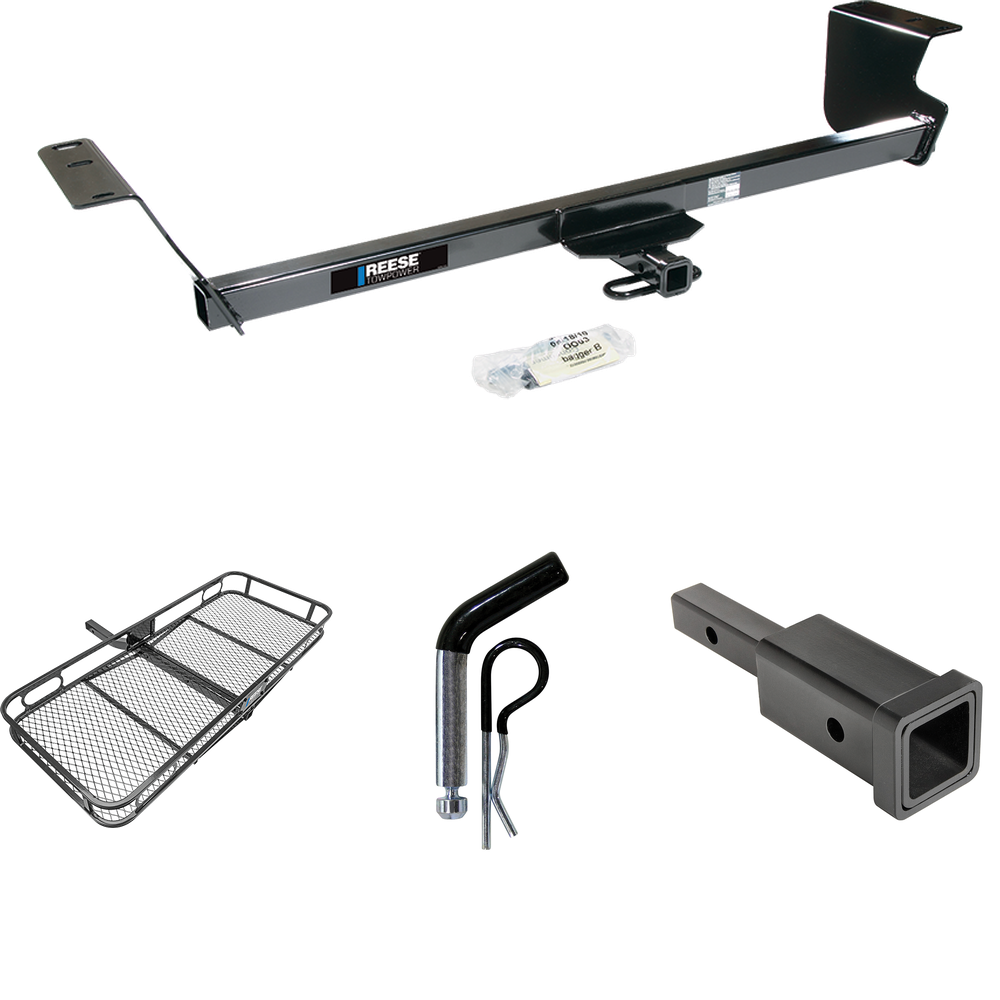 Fits 2009-2012 Volkswagen Routan Trailer Hitch Tow PKG w/ Hitch Adapter 1-1/4" to 2" Receiver + 1/2" Pin & Clip + 60" x 24" Cargo Carrier Rack By Reese Towpower