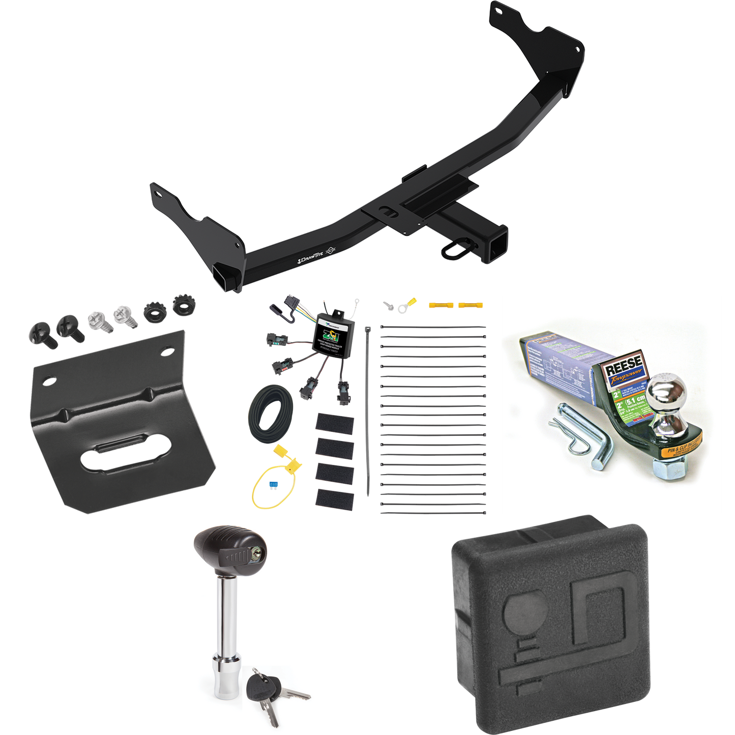 Fits 2019-2022 Audi Q3 Trailer Hitch Tow PKG w/ 4-Flat Zero Contact "No Splice" Wiring + Starter Kit Ball Mount w/ 2" Drop & 1-7/8" Ball + Wiring Bracket + Hitch Lock + Hitch Cover (Excludes: w/Hands-Free Liftgate Sensor Models) By Draw-Tite