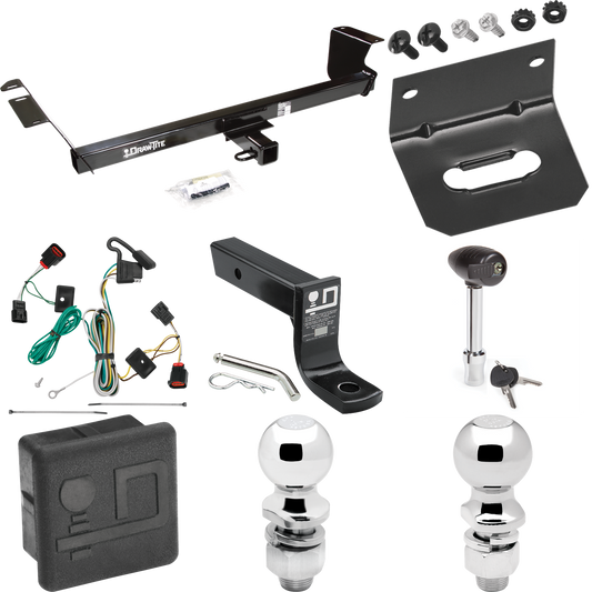 Fits 2009-2012 Volkswagen Routan Trailer Hitch Tow PKG w/ 4-Flat Wiring + Ball Mount w/ 4" Drop + 2" Ball + 2-5/16" Ball + Wiring Bracket + Hitch Lock + Hitch Cover By Draw-Tite