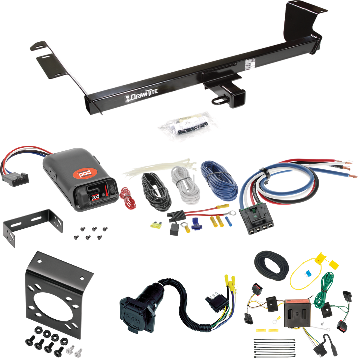 Se adapta al paquete de enganche de remolque Chrysler Town &amp; Country 2008-2010 con control de freno POD serie Pro + adaptador de cableado BC genérico + cableado RV de 7 vías de Draw-Tite