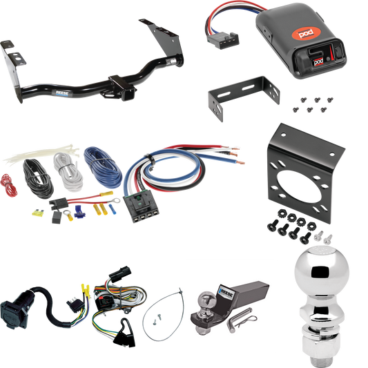 Fits 2001-2003 Dodge Caravan Trailer Hitch Tow PKG w/ Pro Series POD Brake Control + Generic BC Wiring Adapter + 7-Way RV Wiring + 2" & 2-5/16" Ball & Drop Mount By Reese Towpower