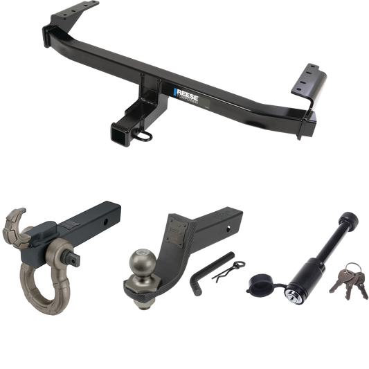 Fits 2020-2022 Mercedes-Benz GLB250 Trailer Hitch Tow PKG + Interlock Tactical Starter Kit w/ 3-1/4" Drop & 2" Ball + Tactical Hook & Shackle Mount + Tactical Dogbone Lock By Reese Towpower