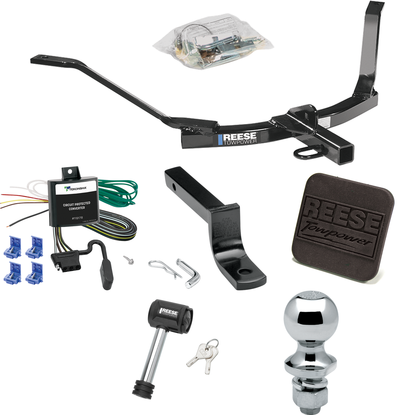 Se adapta al paquete de enganche de remolque Honda Accord 2003-2007 con arnés de cableado plano de 4 + barra de tracción + bola de 1-7/8" + cubierta de enganche + bloqueo de enganche (para modelos Coupé) de Reese Towpower