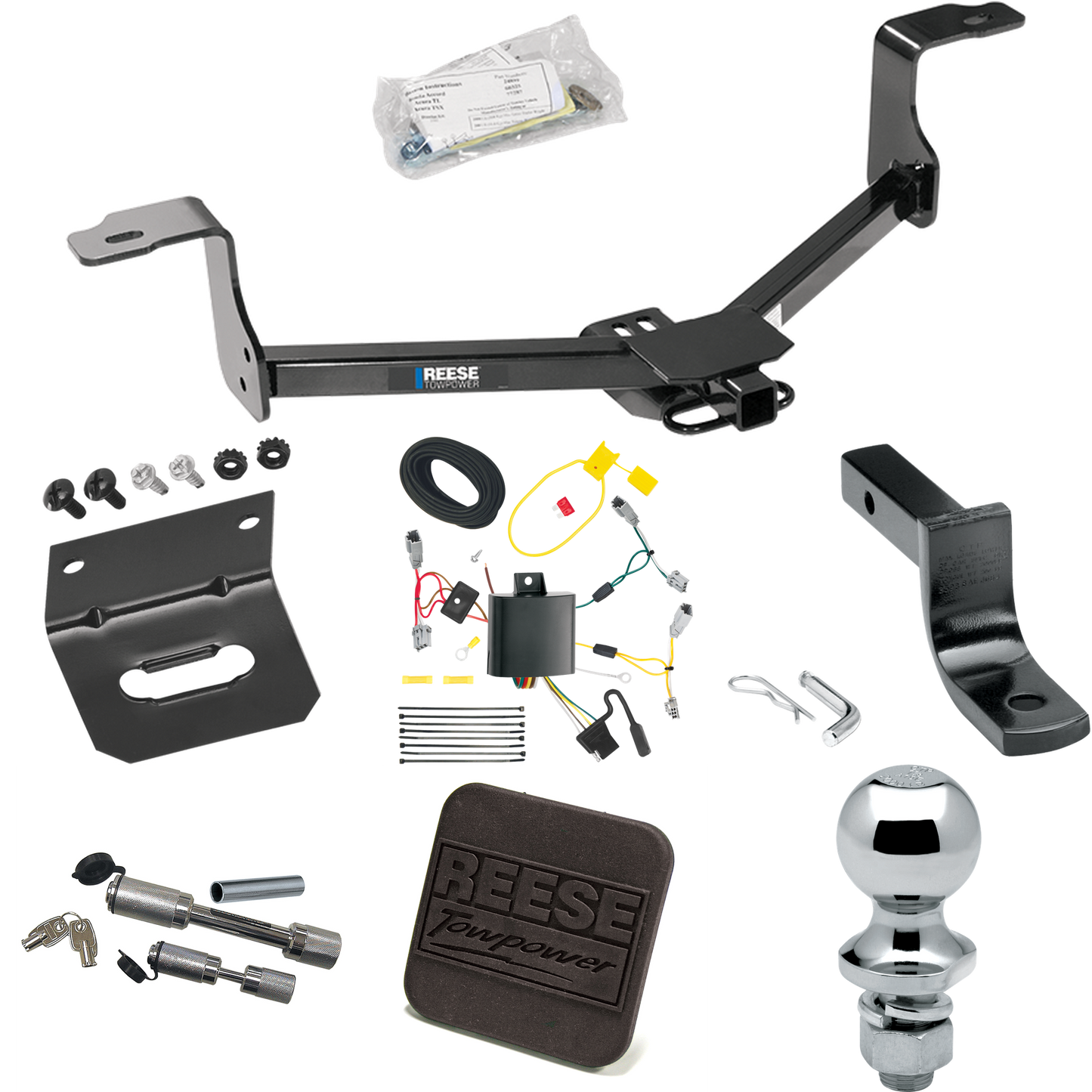 Fits 2013-2015 Honda Accord Trailer Hitch Tow PKG w/ 4-Flat Wiring Harness + Draw-Bar + 1-7/8" Ball + Wiring Bracket + Hitch Cover + Dual Hitch & Coupler Locks (For Coupe, Except w/LED Taillights Models) By Reese Towpower