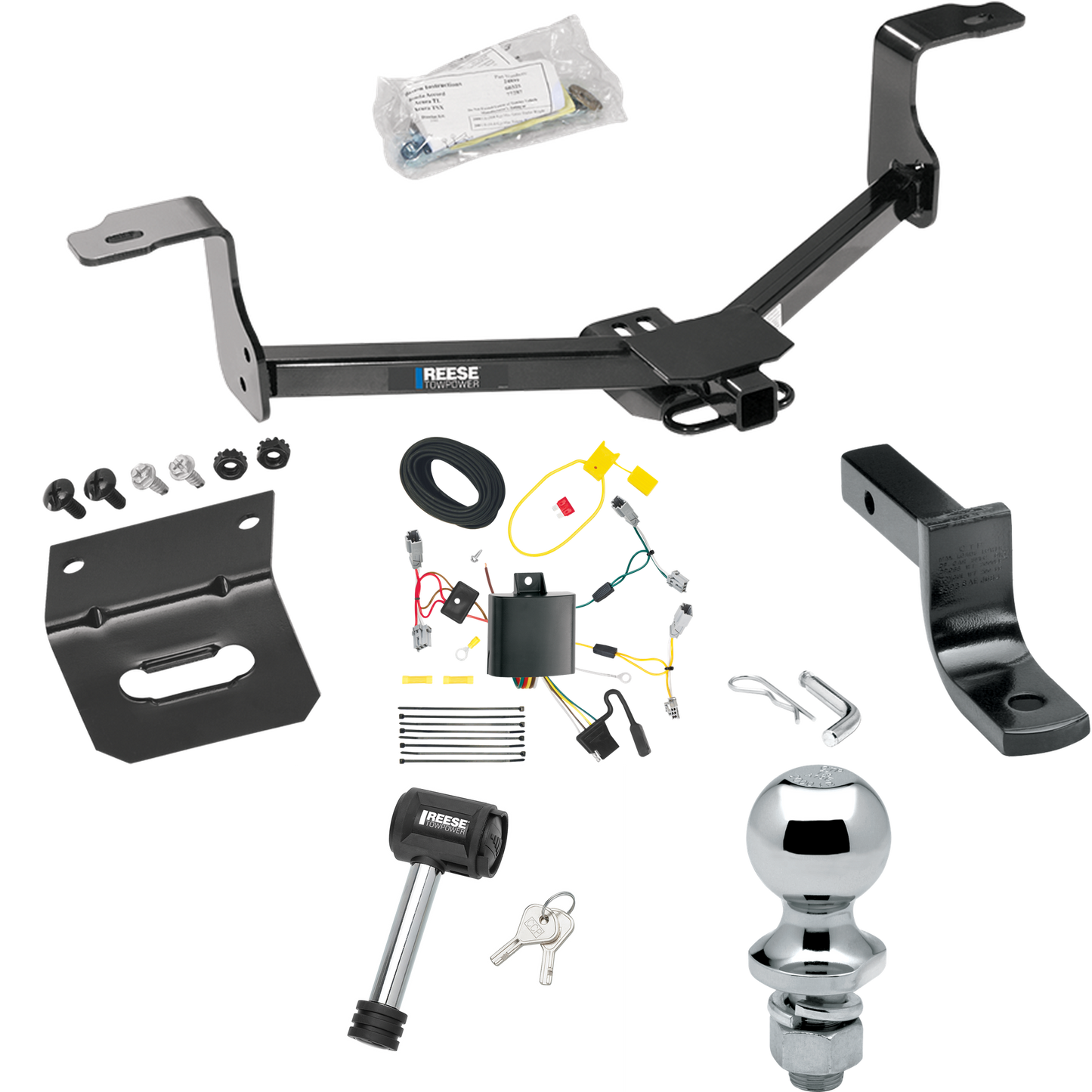 Se adapta al paquete de enganche de remolque Honda Accord 2016-2017 con arnés de cableado plano de 4 + barra de tracción + bola de 1-7/8" + soporte de cableado + bloqueo de enganche (para modelos Coupé) de Reese Towpower