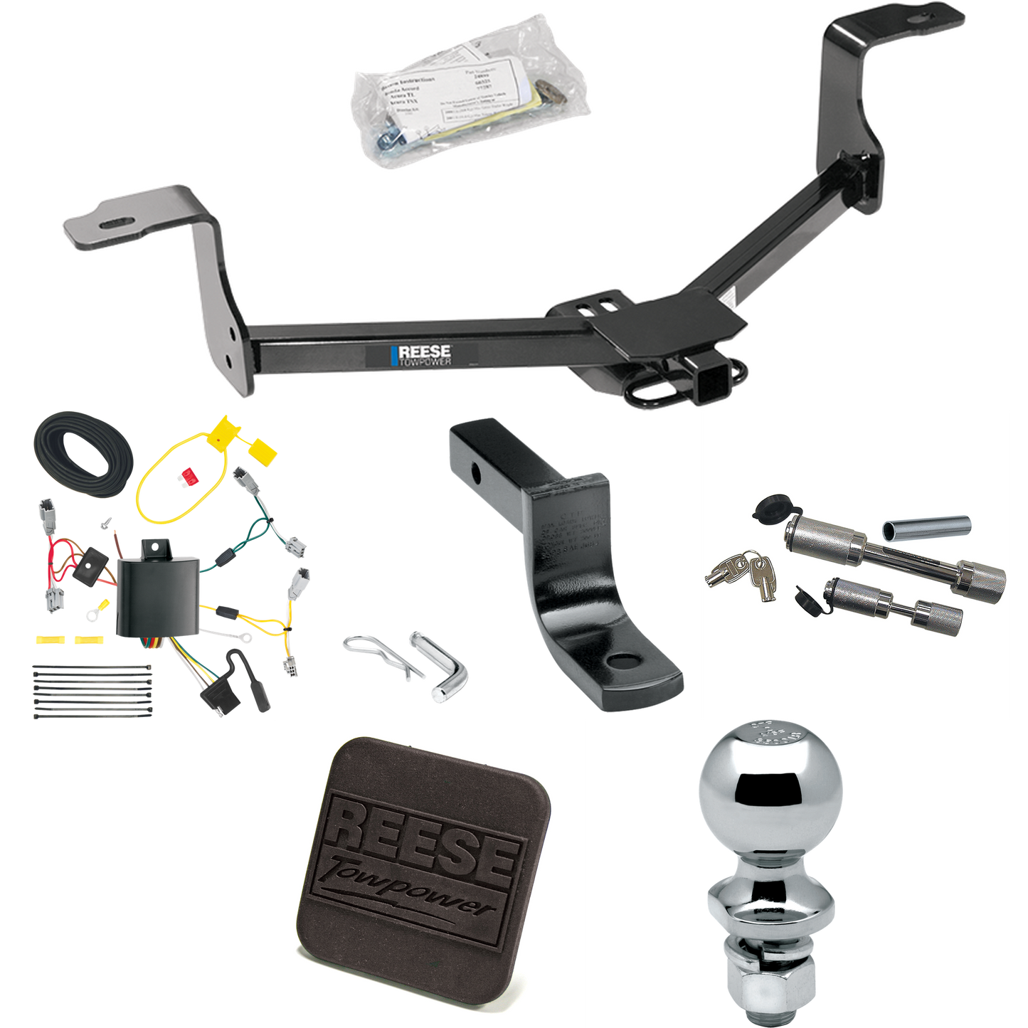 Se adapta al paquete de enganche de remolque Honda Accord 2016-2017 con arnés de cableado plano de 4 + barra de tracción + bola de 2" + cubierta de enganche + enganche doble y cerraduras de acoplador (para modelos Coupé) de Reese Towpower