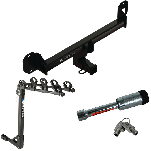 Fits 2016-2022 Mercedes-Benz GLC300 Trailer Hitch Tow PKG w/ 4 Bike Carrier Rack + Hitch Lock By Draw-Tite