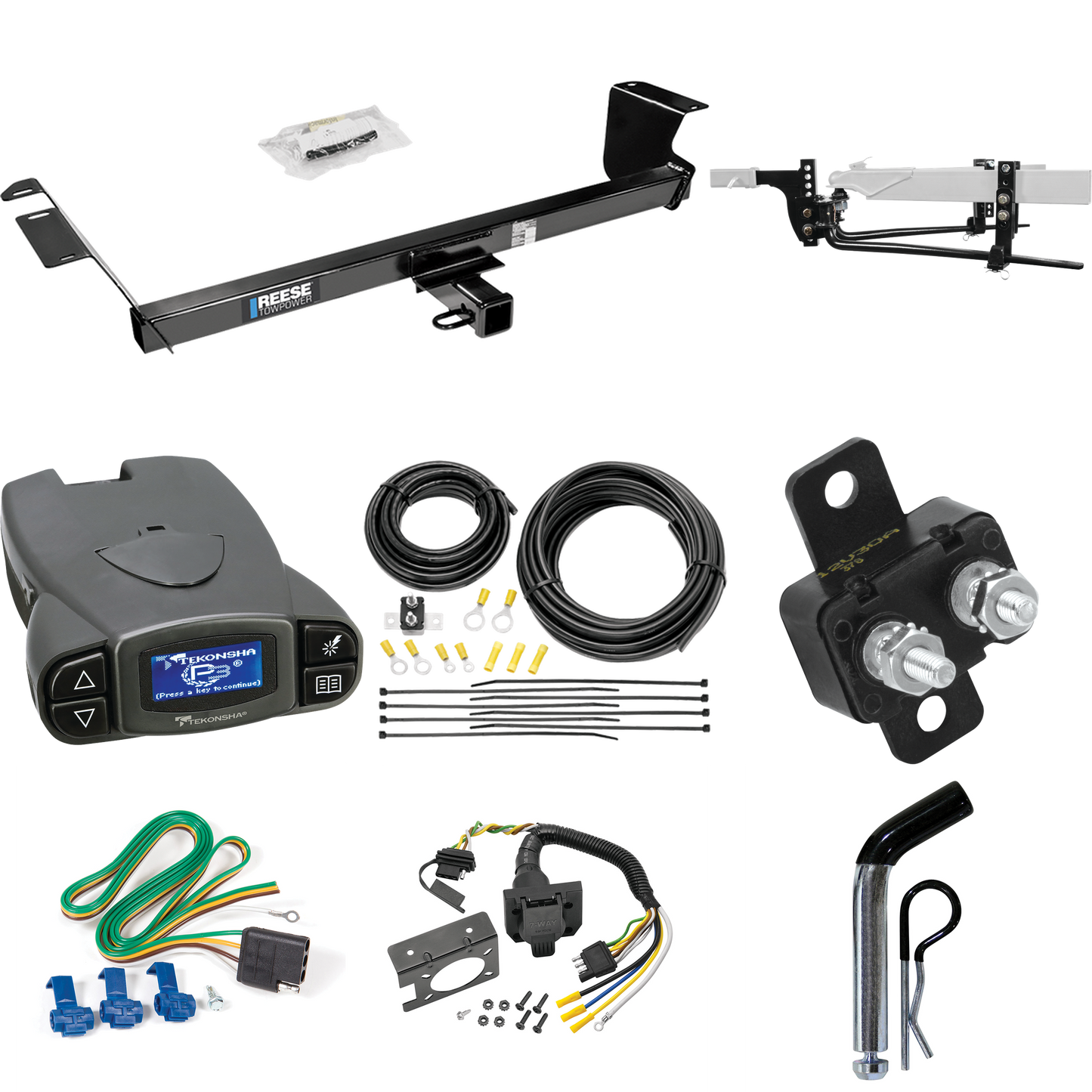 Fits 2013-2014 Volkswagen Routan Trailer Hitch Tow PKG w/ 6K Round Bar Weight Distribution Hitch w/ 2-5/16" Ball + Pin/Clip + Tekonsha Prodigy P3 Brake Control + 7-Way RV Wiring (For (Canada Only) Models) By Reese Towpower