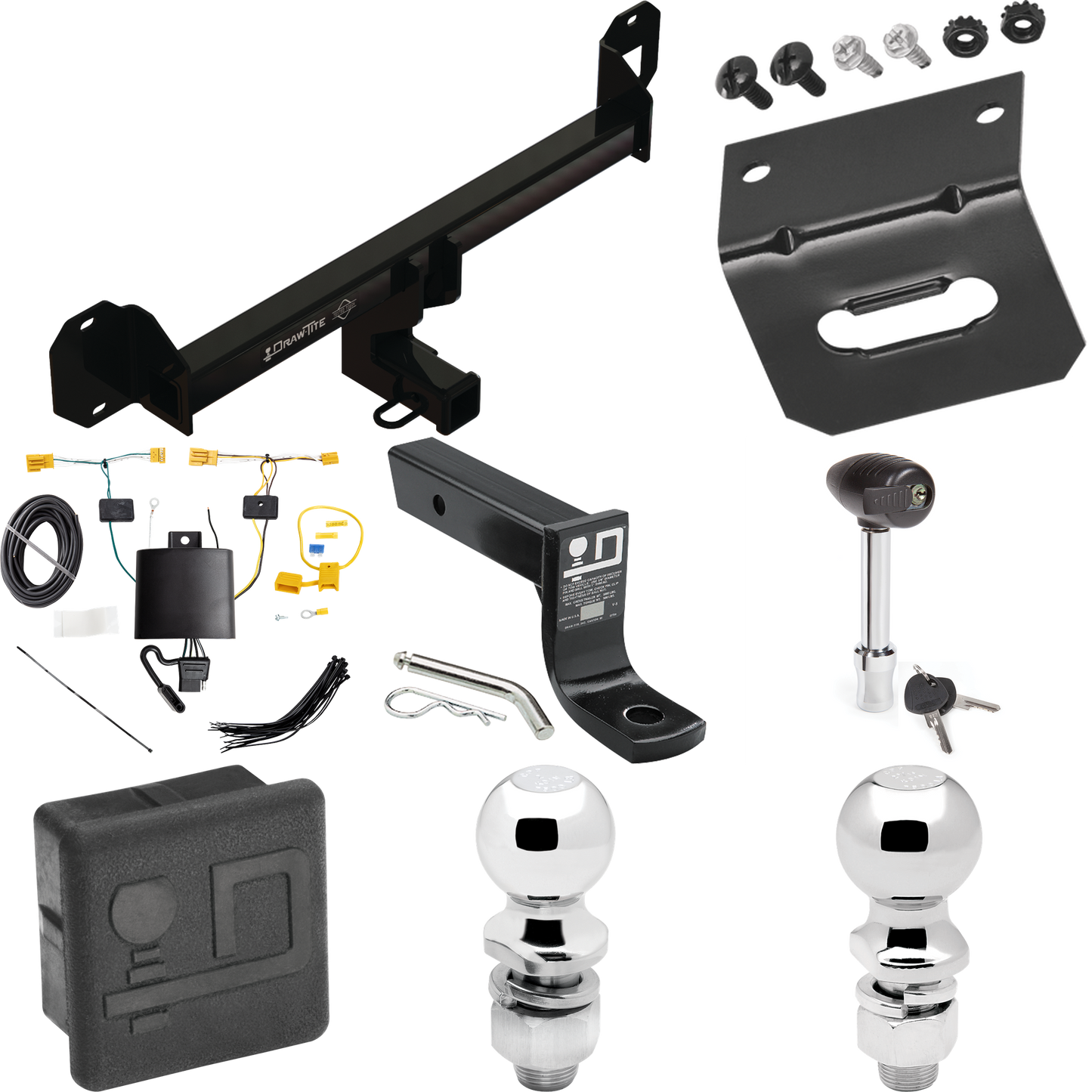 Fits 2016-2022 Mercedes-Benz GLC300 Trailer Hitch Tow PKG w/ 4-Flat Wiring + Ball Mount w/ 4" Drop + 2" Ball + 2-5/16" Ball + Wiring Bracket + Hitch Lock + Hitch Cover By Draw-Tite