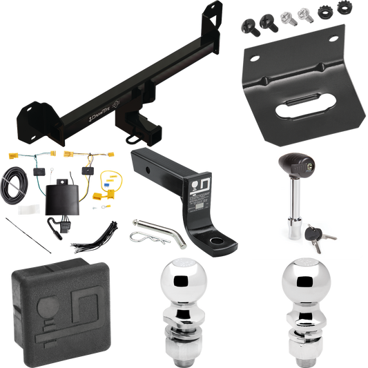 Fits 2016-2022 Mercedes-Benz GLC300 Trailer Hitch Tow PKG w/ 4-Flat Wiring + Ball Mount w/ 4" Drop + 2" Ball + 2-5/16" Ball + Wiring Bracket + Hitch Lock + Hitch Cover By Draw-Tite