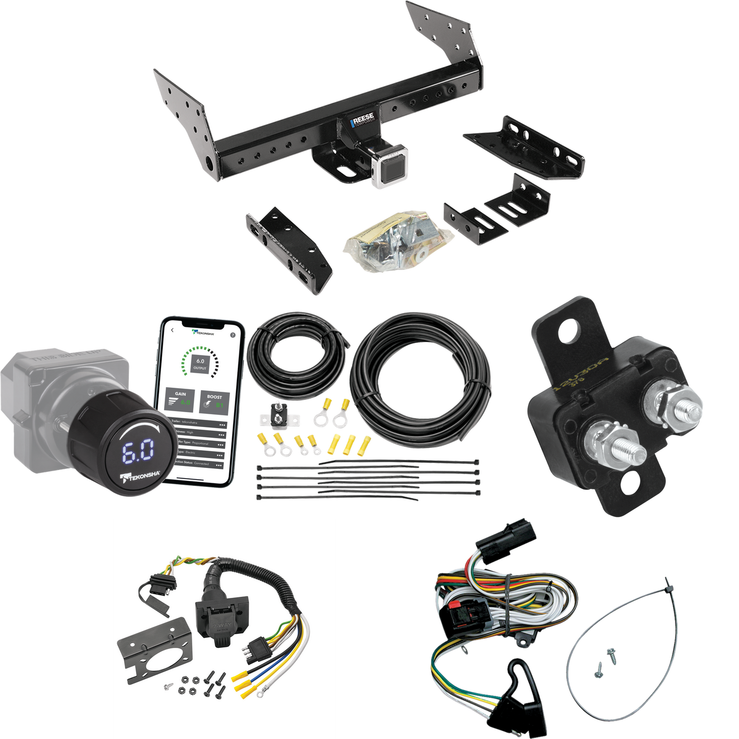 Se adapta al paquete de enganche de remolque Dodge Caravan 2001-2003 con control de freno inalámbrico Bluetooth Tekonsha Prodigy iD + cableado RV de 7 vías de Reese Towpower