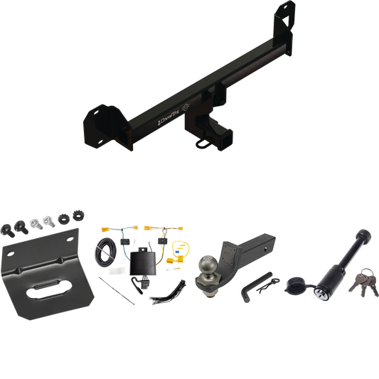 Fits 2016-2022 Mercedes-Benz GLC300 Trailer Hitch Tow PKG w/ 4-Flat Wiring + Interlock Tactical Starter Kit w/ 2" Drop & 2" Ball + Tactical Dogbone Lock + Wiring Bracket By Draw-Tite