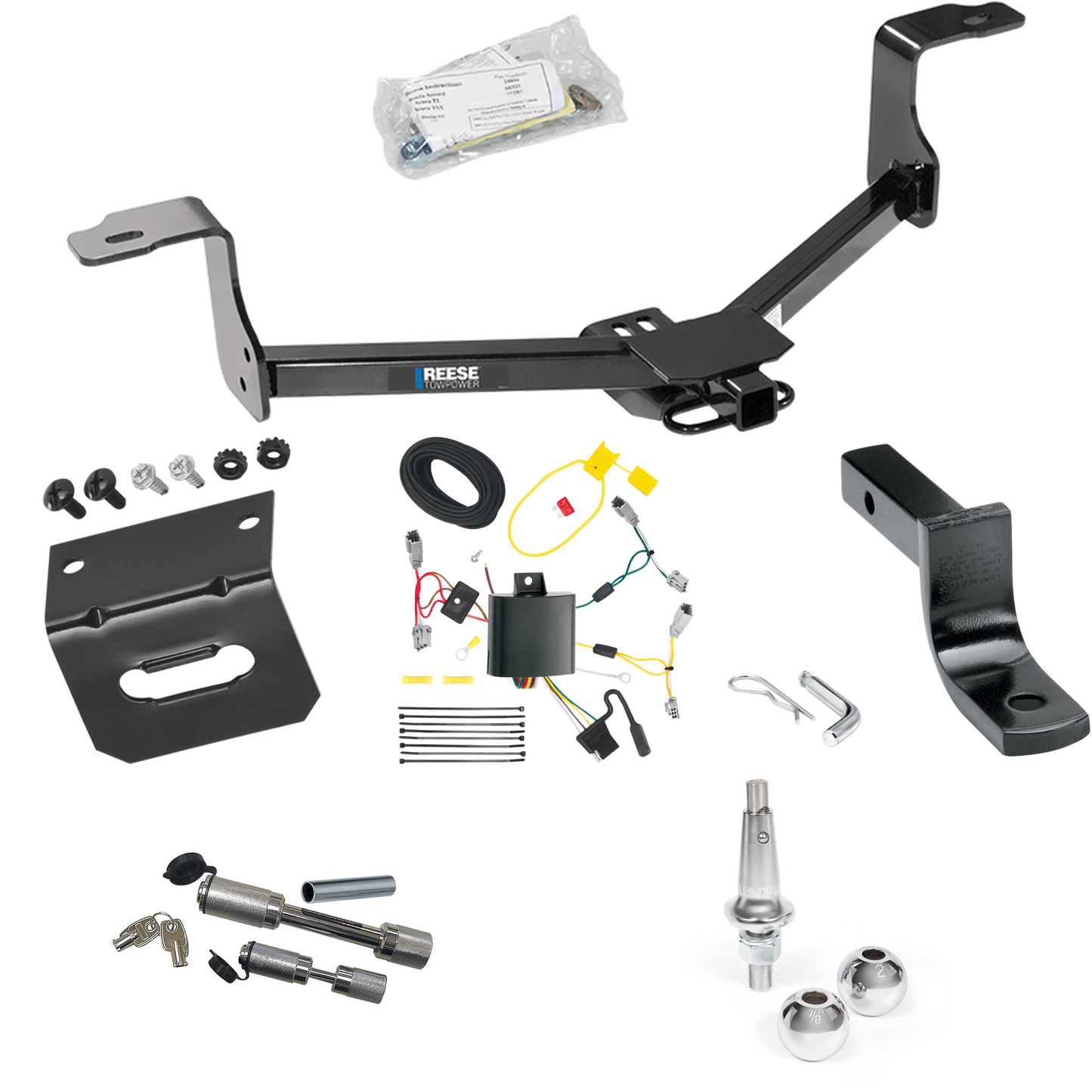 Fits 2016-2017 Honda Accord Trailer Hitch Tow PKG w/ 4-Flat Wiring Harness + Draw-Bar + Interchangeable 1-7/8" & 2" Balls + Wiring Bracket + Dual Hitch & Coupler Locks (For Coupe Models) By Reese Towpower