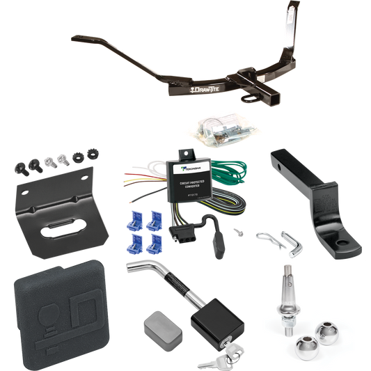 Fits 2003-2007 Honda Accord Trailer Hitch Tow PKG w/ 4-Flat Wiring Harness + Draw-Bar + Interchangeable 1-7/8" & 2" Balls + Wiring Bracket + Hitch Cover + Hitch Lock (For Coupe Models) By Draw-Tite