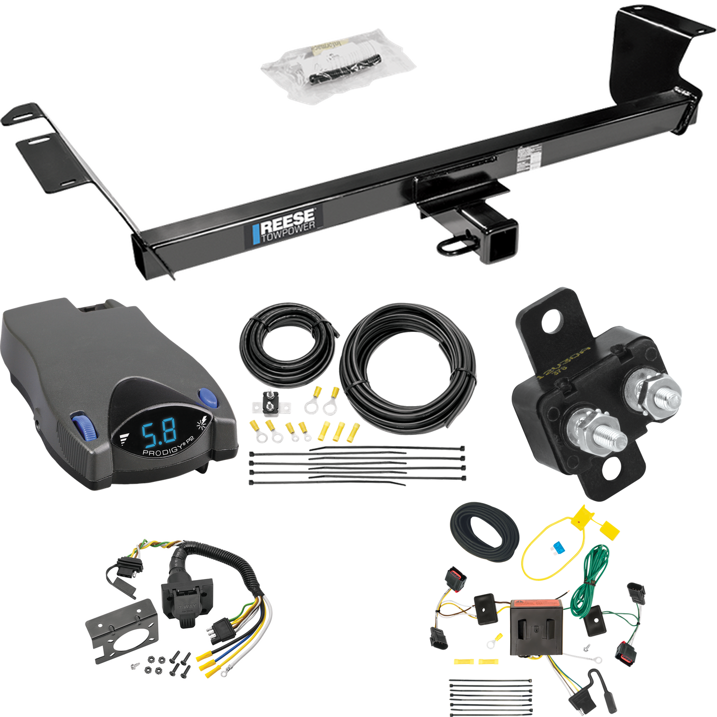 Fits 2008-2010 Dodge Grand Caravan Trailer Hitch Tow PKG w/ Tekonsha Prodigy P2 Brake Control + 7-Way RV Wiring By Reese Towpower