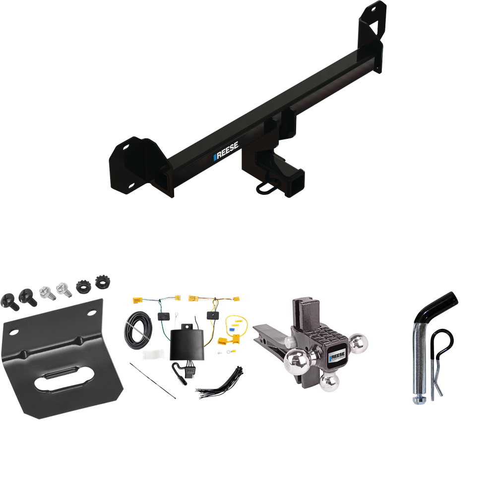 Fits 2016-2022 Mercedes-Benz GLC300 Trailer Hitch Tow PKG w/ 4-Flat Wiring Harness + Adjustable Drop Rise Triple Ball Ball Mount 1-7/8" & 2" & 2-5/16" Trailer Balls + Pin/Clip + Wiring Bracket By Reese Towpower