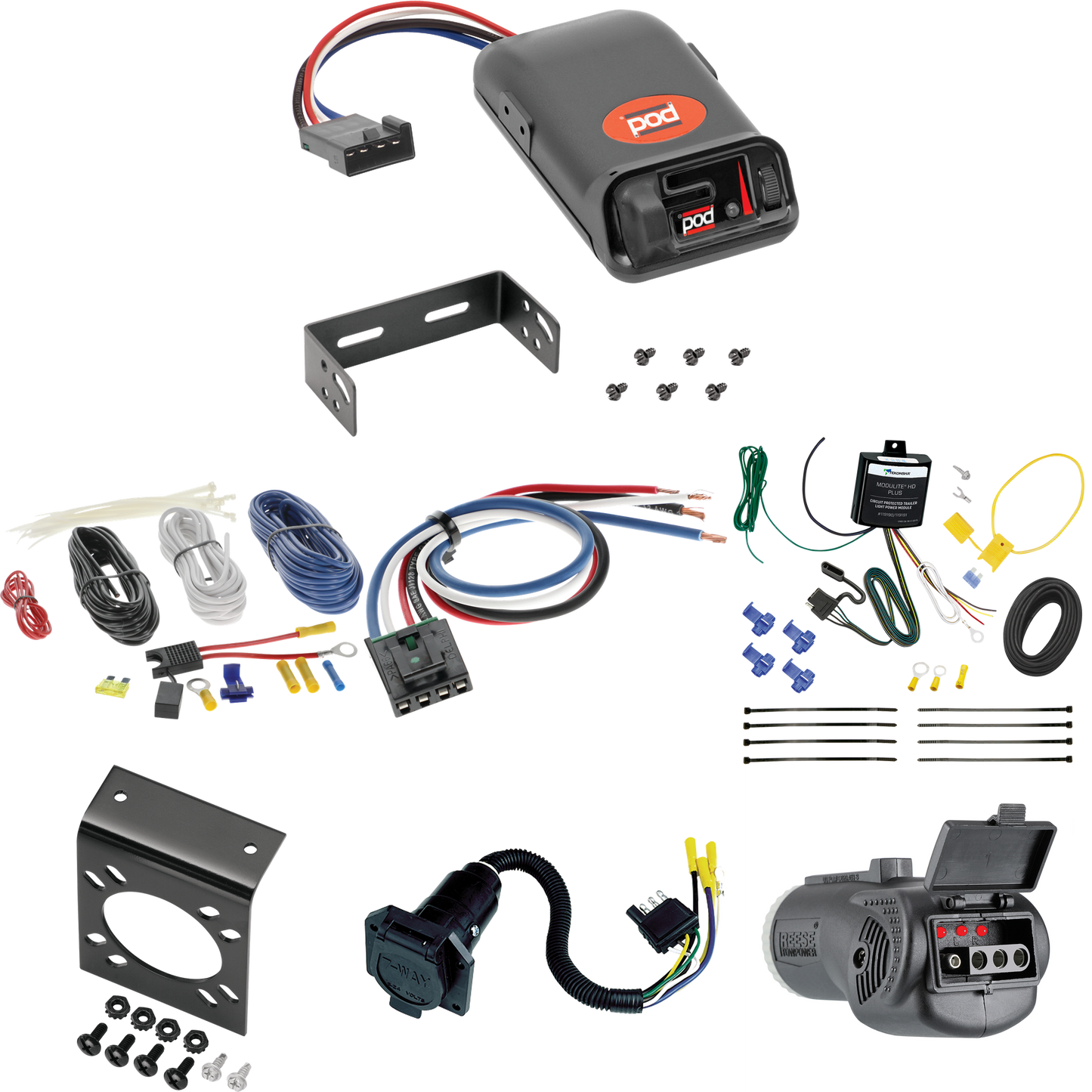 Se adapta al cableado de RV de 7 vías Lexus RX350L 2018-2021 + control de freno POD serie Pro + adaptador de cableado BC genérico + probador 2 en 1 y adaptador de 7 a 4 vías de Tekonsha