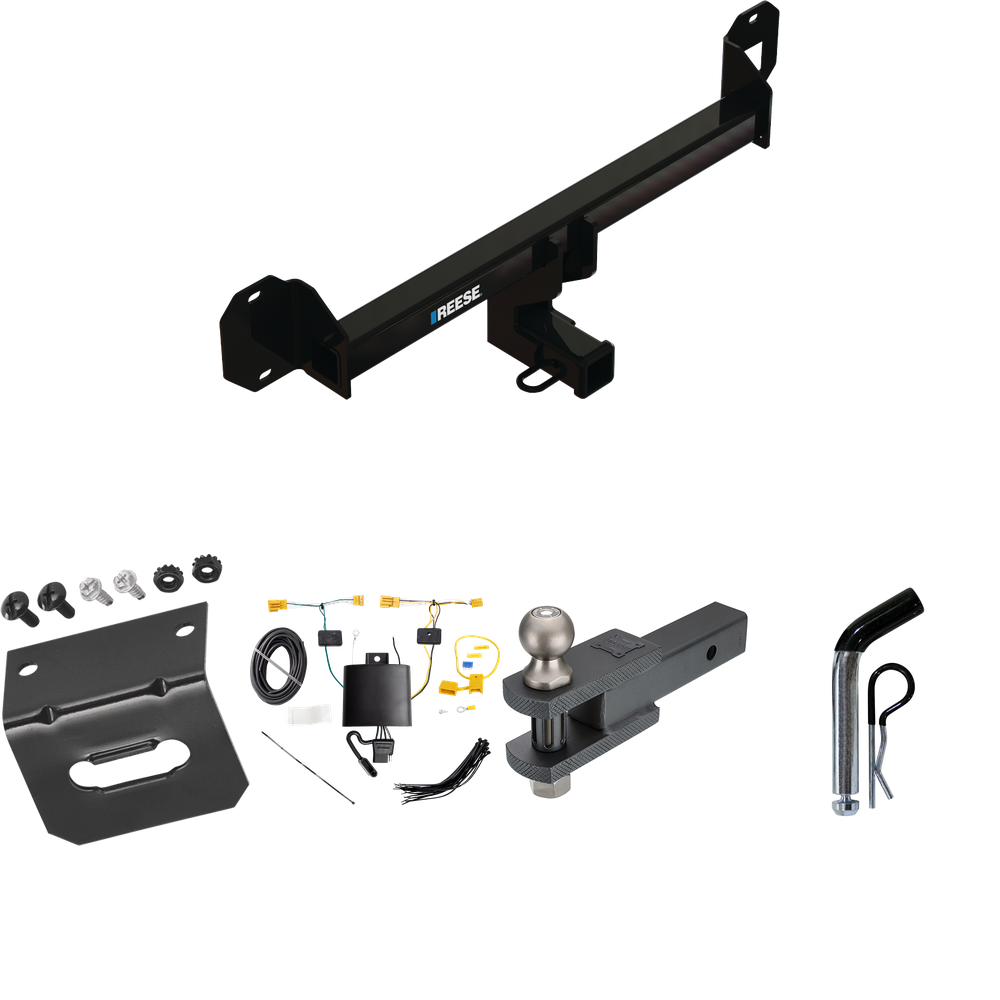 Fits 2016-2022 Mercedes-Benz GLC300 Trailer Hitch Tow PKG w/ 4-Flat Wiring Harness + Clevis Hitch Ball Mount w/ 2" Ball + Pin/Clip + Wiring Bracket By Reese Towpower