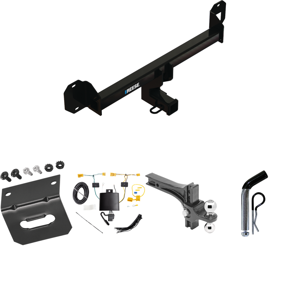 Fits 2016-2022 Mercedes-Benz GLC300 Trailer Hitch Tow PKG w/ 4-Flat Wiring Harness + Dual Adjustable Drop Rise Ball Ball Mount 2" & 2-5/16" Trailer Balls + Pin/Clip + Wiring Bracket By Reese Towpower