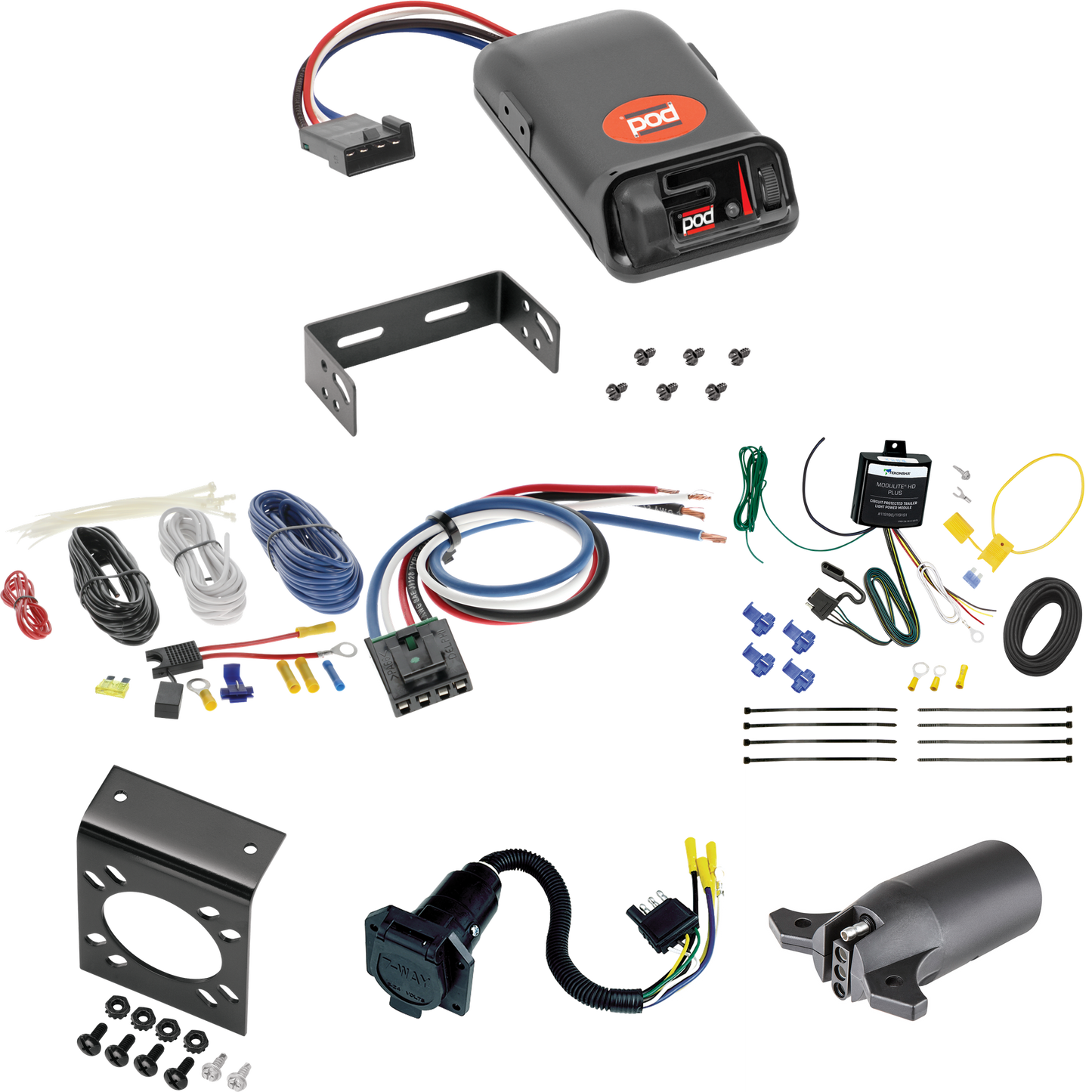 Fits 2020-2021 Land Rover Range Rover Evoque 7-Way RV Wiring + Pro Series POD Brake Control + Generic BC Wiring Adapter + 7-Way to 4-Way Adapter By Tekonsha