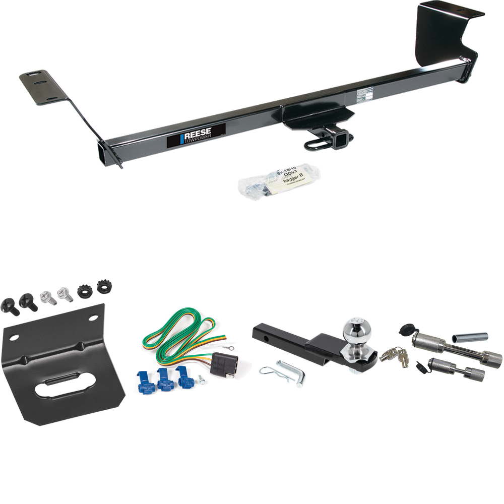 Fits 2013-2014 Volkswagen Routan Trailer Hitch Tow PKG w/ 4-Flat Wiring Harness + Interlock Starter Kit w/ 2" Ball 1-1/4" Drop 3/4" Rise + Wiring Bracket + Dual Hitch & Coupler Locks (For (Canada Only) Models) By Reese Towpower