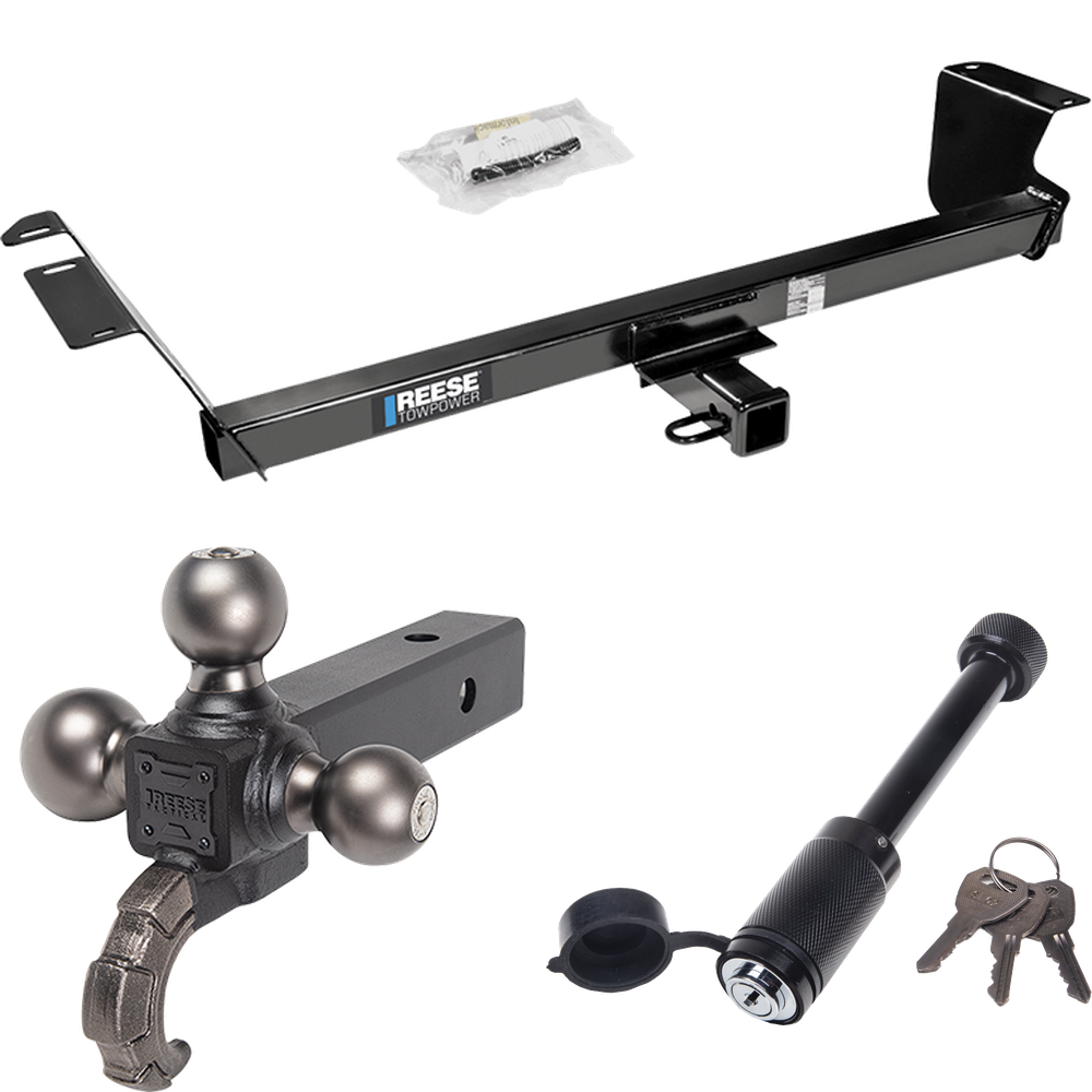 Fits 2009-2012 Volkswagen Routan Trailer Hitch Tow PKG + Triple Ball Tactical Ball Mount 1-7/8" & 2" & 2-5/16" Balls w/ Tow Hook + Tactical Dogbone Lock By Reese Towpower