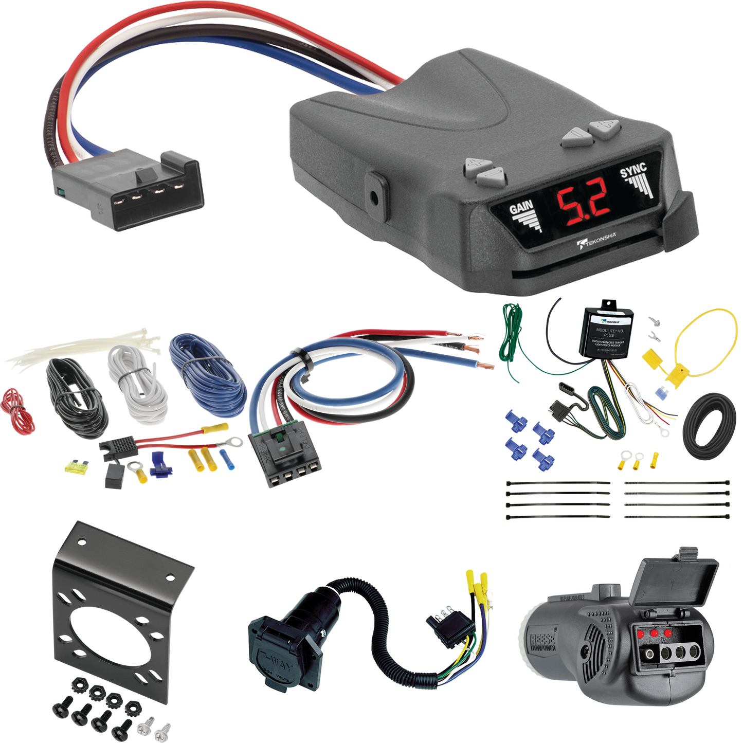 Compatible con cableado RV de 7 vías BMW X3 2004-2017 + control de frenos Tekonsha Brakeman IV + adaptador de cableado BC genérico + probador 2 en 1 y adaptador de 7 a 4 vías de Tekonsha