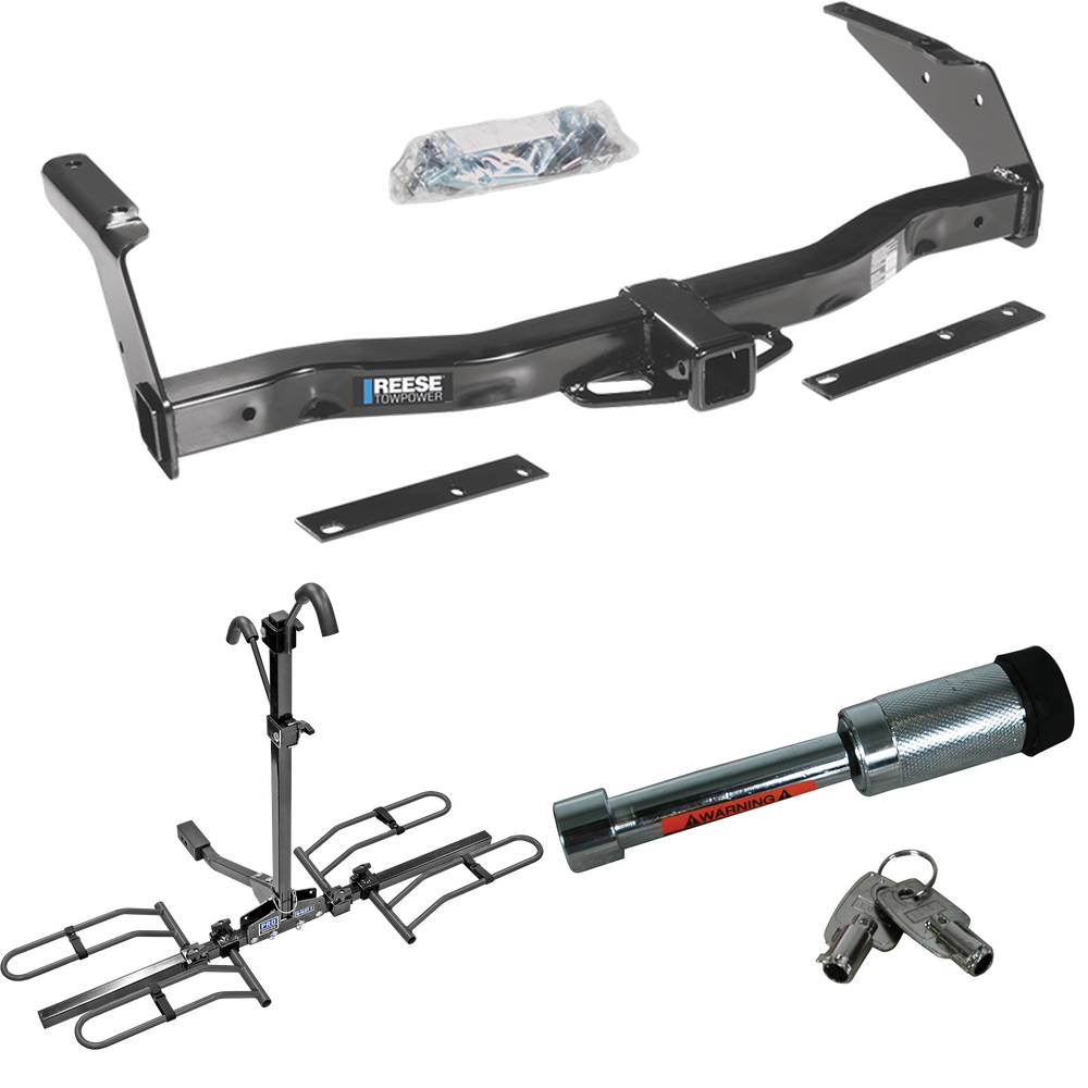 Se adapta al paquete de enganche de remolque Dodge B2500 1995-1998 con portabicicletas estilo plataforma para 2 bicicletas + bloqueo de enganche de Reese Towpower