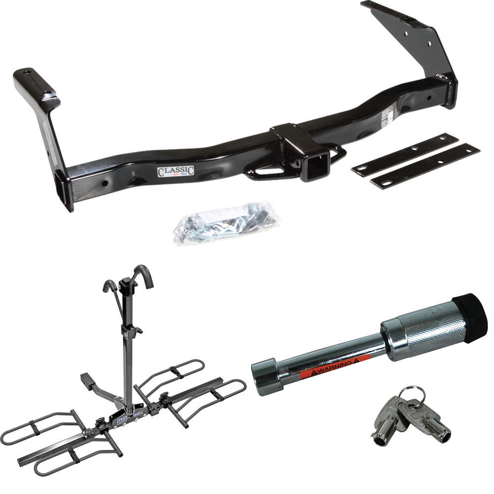 Fits 1981-1994 Dodge B350 Trailer Hitch Tow PKG w/ 2 Bike Plaform Style Carrier Rack + Hitch Lock By Draw-Tite