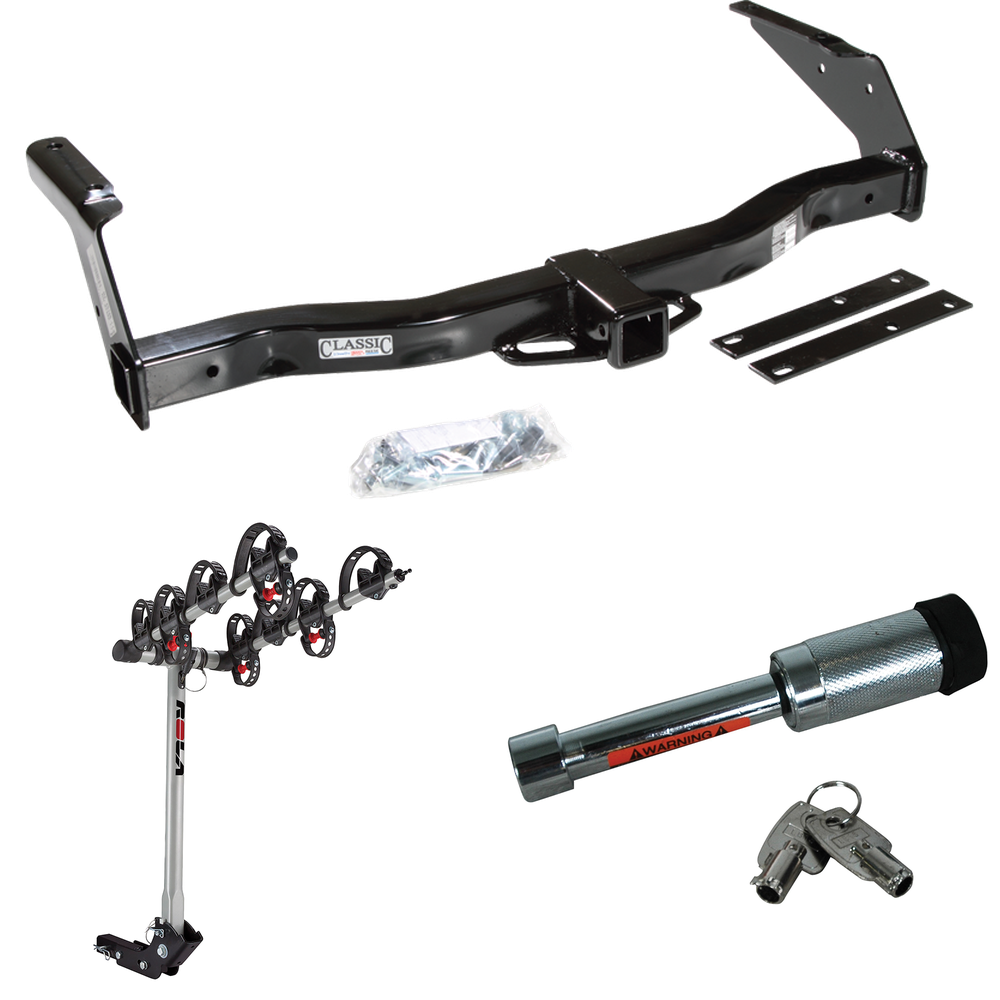 Fits 1981-1994 Dodge B250 Trailer Hitch Tow PKG w/ 4 Bike Carrier Rack + Hitch Lock By Draw-Tite