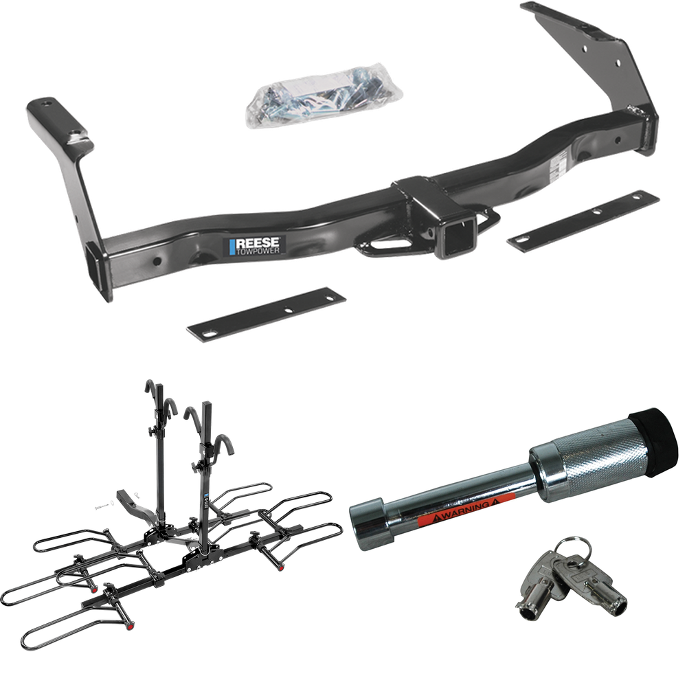 Fits 1981-1994 Dodge B250 Trailer Hitch Tow PKG w/ 4 Bike Plaform Style Carrier Rack + Hitch Lock By Reese Towpower