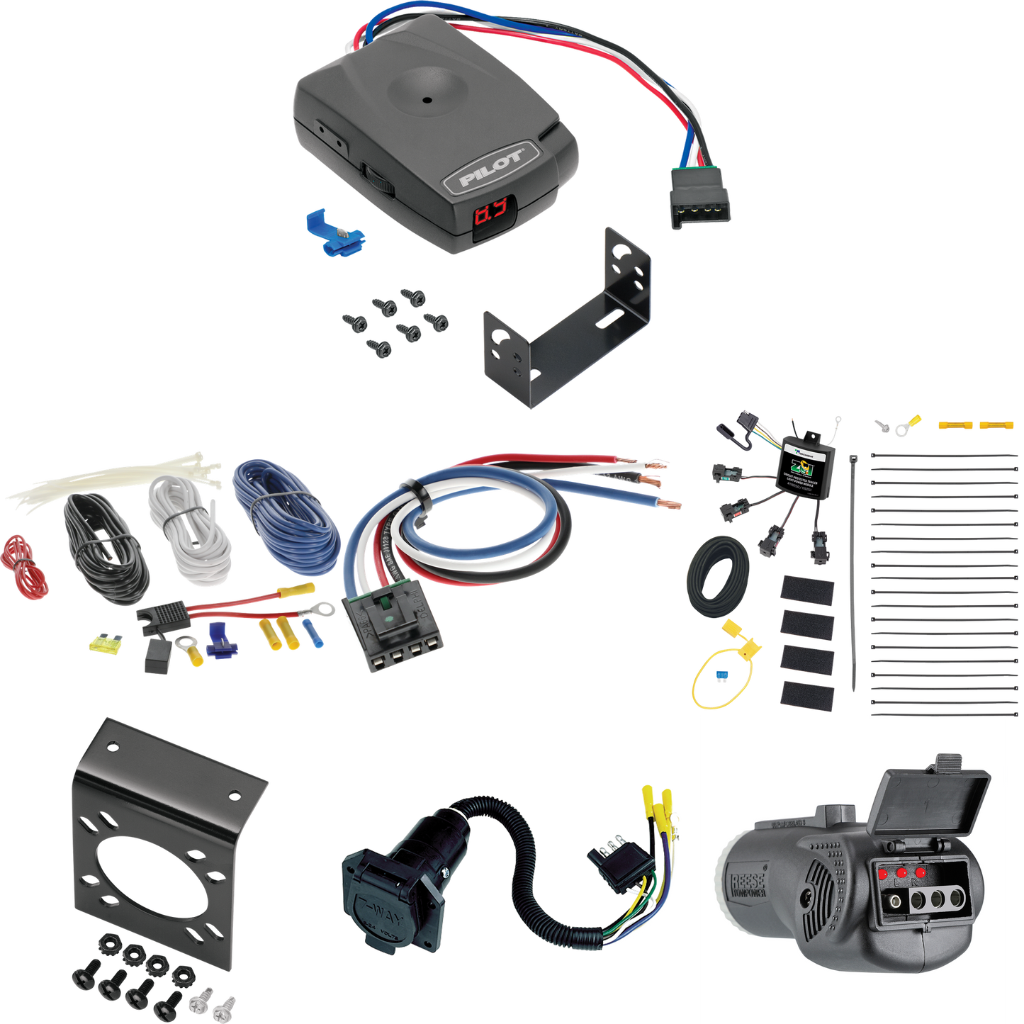 Fits 2009-2011 Volkswagen Tiguan 7-Way RV Wiring w/ Zero Contact ZCI Module + Pro Series Pilot Brake Control + Generic BC Wiring Adapter + 2 in 1 Tester & 7-Way to 4-Way Adapter By Tekonsha