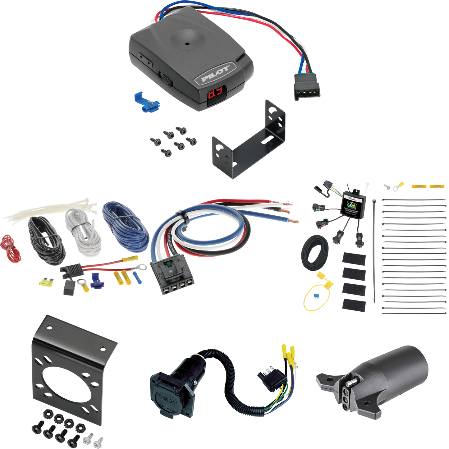 Fits 2021-2023 Volkswagen ID.4 7-Way RV Wiring w/ Zero Contact ZCI Module + Pro Series Pilot Brake Control + Generic BC Wiring Adapter + 7-Way to 4-Way Adapter By Tekonsha