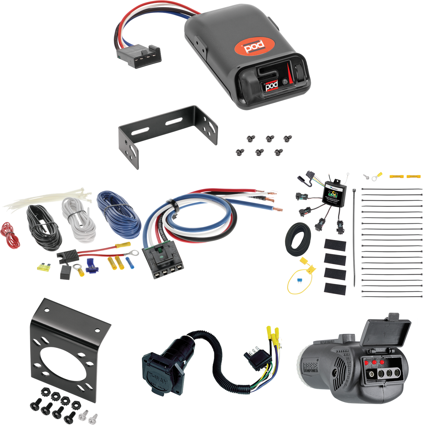 Se adapta al cableado de RV de 7 vías Audi Q5 2011-2012 con módulo ZCI de contacto cero + control de freno de cápsula serie Pro + adaptador de cableado BC genérico + probador 2 en 1 y adaptador de 7 a 4 vías de Tekonsha