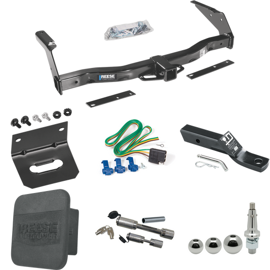 Fits 1999-2000 Dodge Ram 1500 Van Trailer Hitch Tow PKG w/ 4-Flat Wiring + Ball Mount w/ 2" Drop + Interchangeable Ball 1-7/8" & 2" & 2-5/16" + Wiring Bracket + Dual Hitch & Coupler Locks + Hitch Cover By Reese Towpower