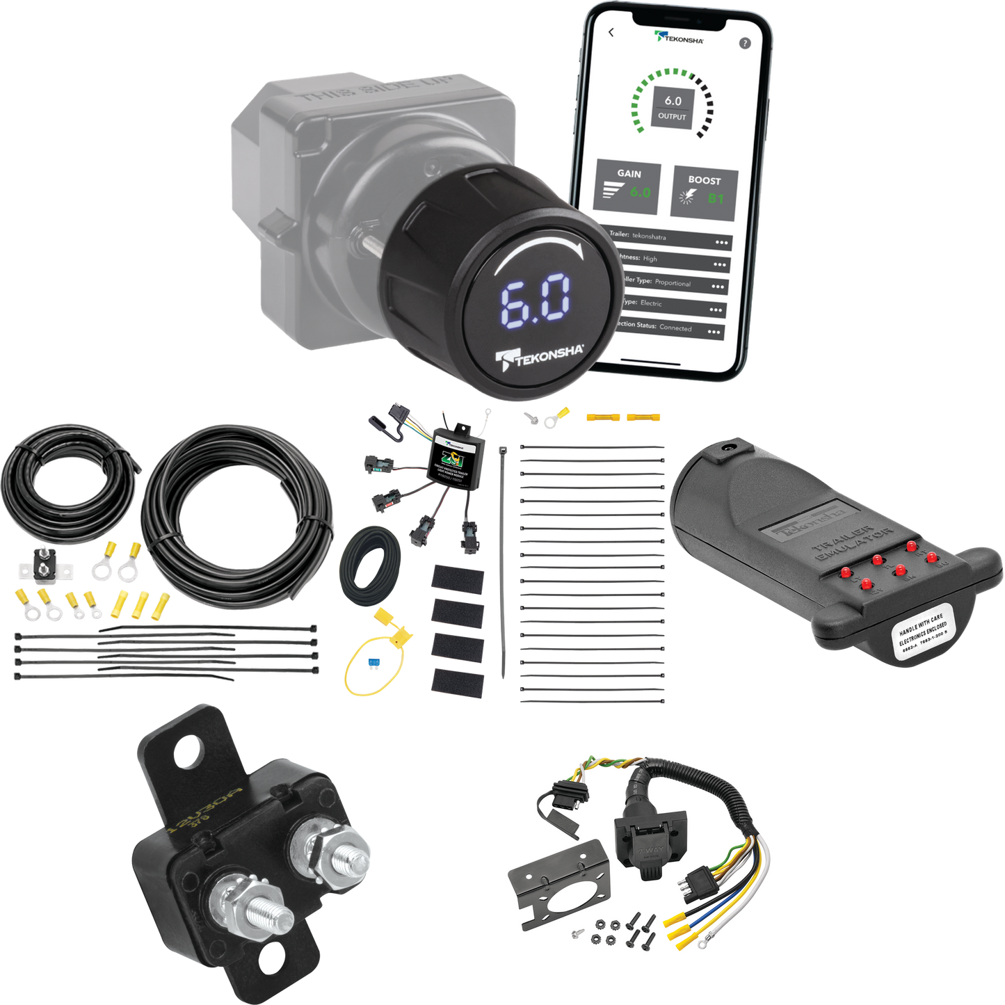 Fits 2020-2021 Land Rover Range Rover Evoque 7-Way RV Wiring w/ Zero Contact ZCI Module + Tekonsha Prodigy iD Bluetooth Wireless Brake Control + 7-Way Tester and Trailer Emulator By Tekonsha