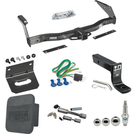 Fits 1981-1994 Dodge B150 Trailer Hitch Tow PKG w/ 4-Flat Wiring + Ball Mount w/ 4" Drop + Interchangeable Ball 1-7/8" & 2" & 2-5/16" + Wiring Bracket + Dual Hitch & Coupler Locks + Hitch Cover By Reese Towpower