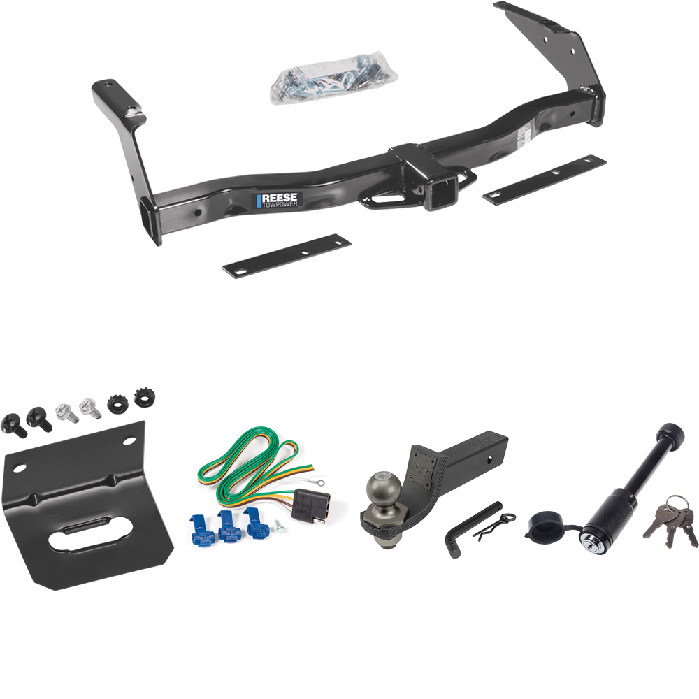 Fits 1995-1998 Dodge B1500 Trailer Hitch Tow PKG w/ 4-Flat Wiring + Interlock Tactical Starter Kit w/ 2" Drop & 2" Ball + Tactical Dogbone Lock + Wiring Bracket By Reese Towpower