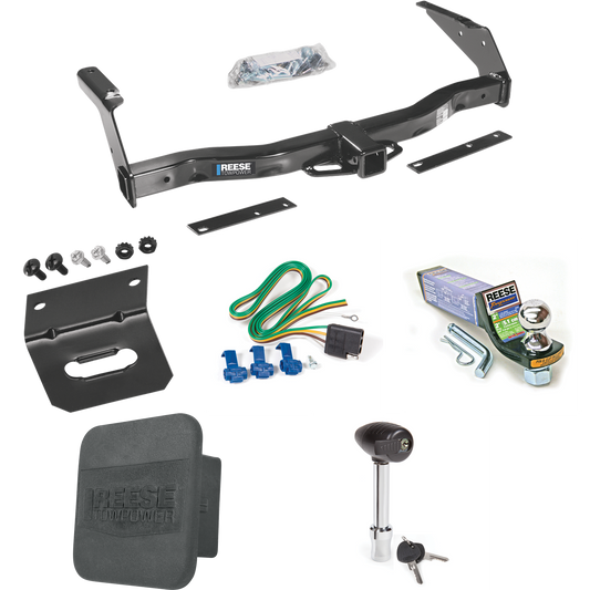 Fits 1999-2000 Dodge Ram 1500 Van Trailer Hitch Tow PKG w/ 4-Flat Wiring + Starter Kit Ball Mount w/ 2" Drop & 1-7/8" Ball + Wiring Bracket + Hitch Lock + Hitch Cover By Reese Towpower