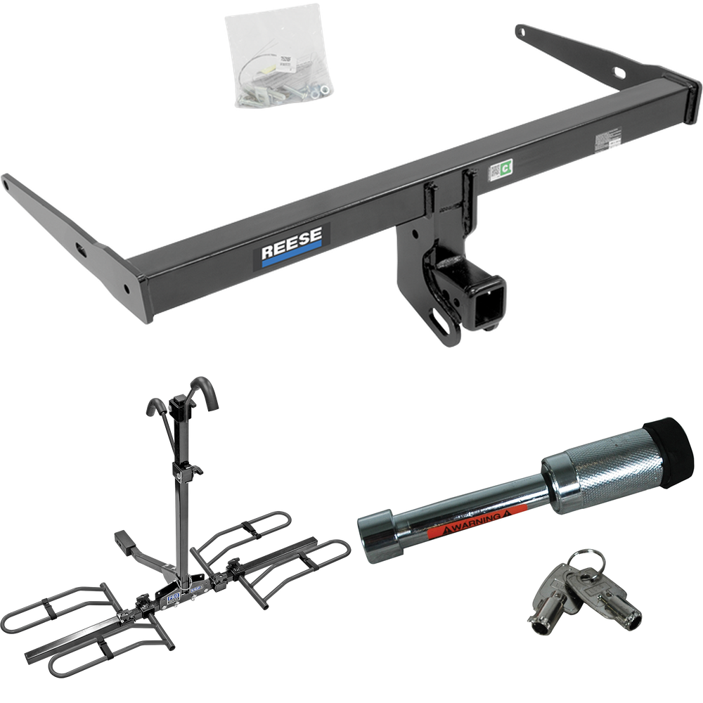 Fits 2013-2018 Audi Q3 Trailer Hitch Tow PKG w/ 2 Bike Plaform Style Carrier Rack + Hitch Lock By Reese Towpower