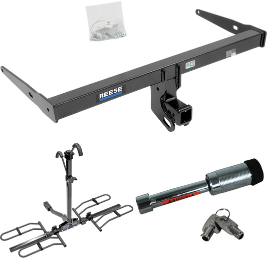 Fits 2013-2018 Audi Q3 Trailer Hitch Tow PKG w/ 2 Bike Plaform Style Carrier Rack + Hitch Lock By Reese Towpower