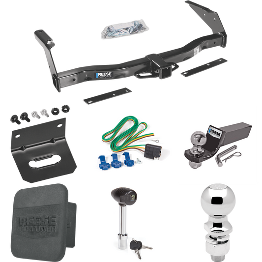 Fits 1995-1998 Dodge B2500 Trailer Hitch Tow PKG w/ 4-Flat Wiring + Starter Kit Ball Mount w/ 2" Drop & 2" Ball + 2-5/16" Ball + Wiring Bracket + Hitch Lock + Hitch Cover By Reese Towpower