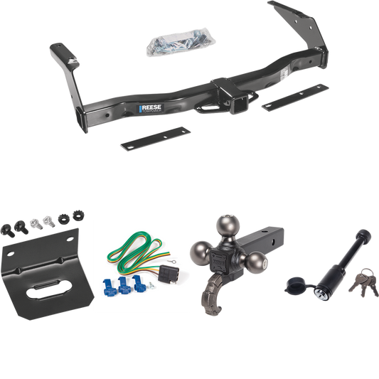 Fits 1995-1998 Dodge B3500 Trailer Hitch Tow PKG w/ 4-Flat Wiring + Triple Ball Tactical Ball Mount 1-7/8" & 2" & 2-5/16" Balls w/ Tow Hook + Tactical Dogbone Lock + Wiring Bracket By Reese Towpower