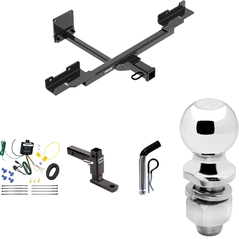 Fits 2016-2019 Mercedes-Benz GLE350 Trailer Hitch Tow PKG w/ 4-Flat Wiring + Adjustable Drop Rise Ball Mount + Pin/Clip + 2" Ball (Excludes: w/Active Curve System Models) By Reese Towpower