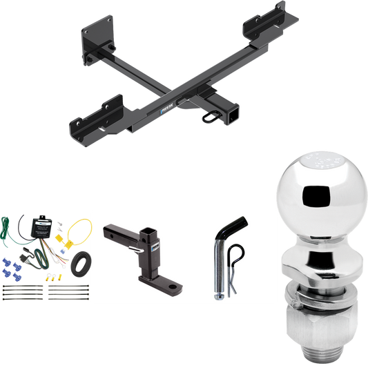 Fits 2016-2019 Mercedes-Benz GLE350 Trailer Hitch Tow PKG w/ 4-Flat Wiring + Adjustable Drop Rise Ball Mount + Pin/Clip + 2" Ball (Excludes: w/Active Curve System Models) By Reese Towpower