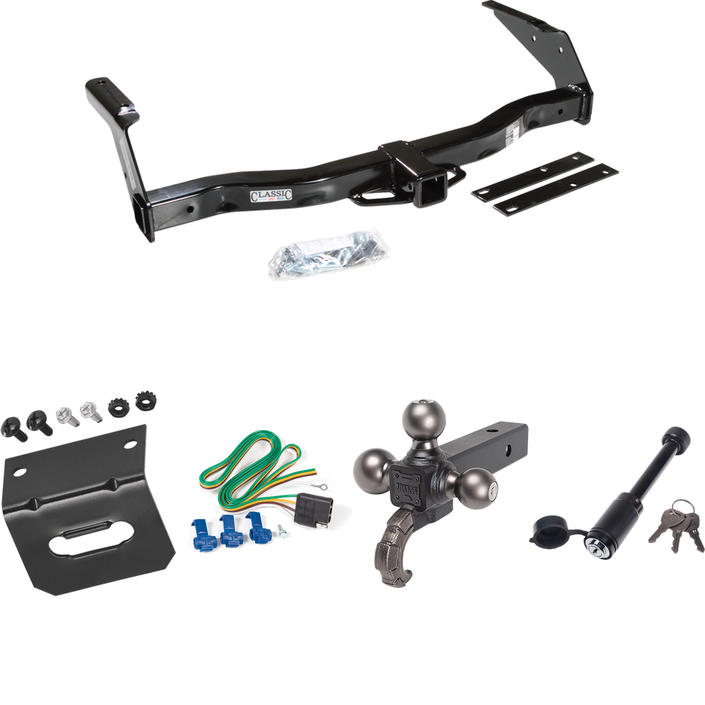 Fits 1978-1980 Dodge B100 Trailer Hitch Tow PKG w/ 4-Flat Wiring + Triple Ball Tactical Ball Mount 1-7/8" & 2" & 2-5/16" Balls w/ Tow Hook + Tactical Dogbone Lock + Wiring Bracket By Draw-Tite