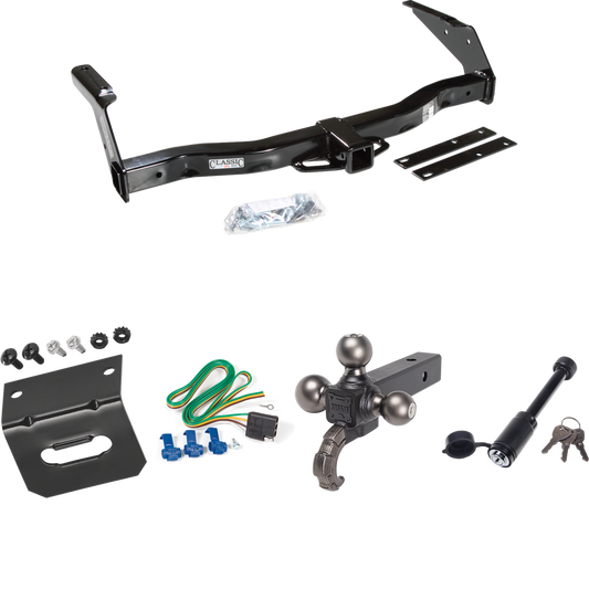 Fits 1978-1980 Dodge B100 Trailer Hitch Tow PKG w/ 4-Flat Wiring + Triple Ball Tactical Ball Mount 1-7/8" & 2" & 2-5/16" Balls w/ Tow Hook + Tactical Dogbone Lock + Wiring Bracket By Draw-Tite